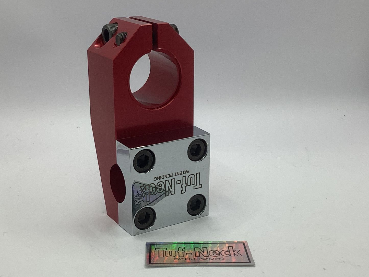 Red/Chrome Tuf-Neck Patent Pending 1-1/8 Threadless 53mm BMX Stem